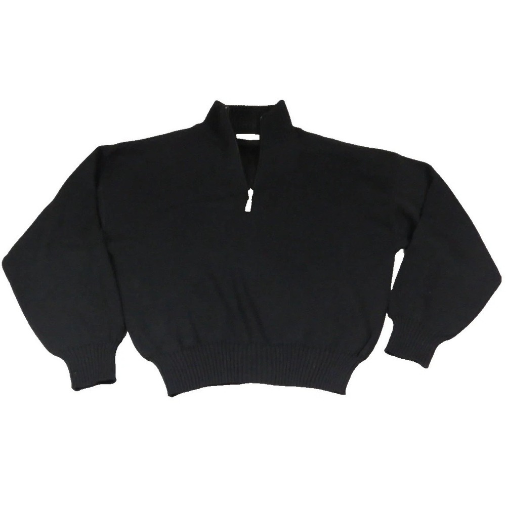 Meister Vintage 1/4 Zip Knit Pullover Sweater Black Mens Large L Wool Blend Ski